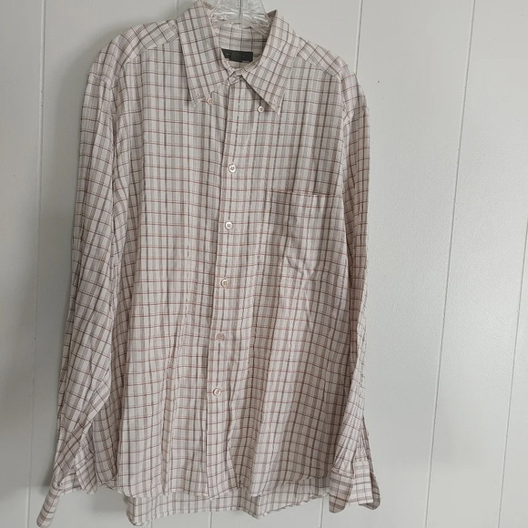 Ermenegildo Zegna Mens Long Sleeve Check Button Up Shirt Beige Size Large - Picture 1 of 8